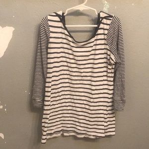 a 3/4 striped sleeve shirt